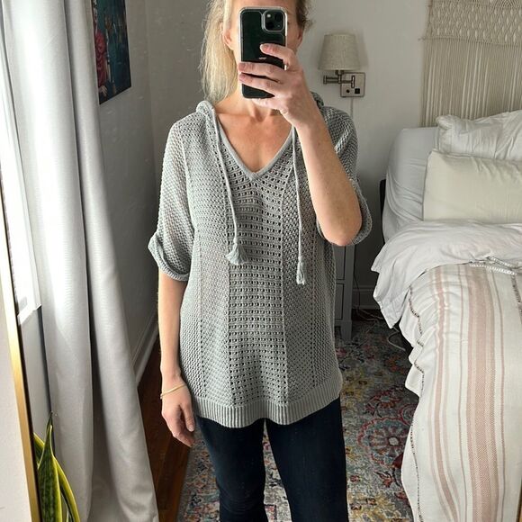 Narural Reflections Short‎ Sleeve Hooded Knit Gray Sweater Size Small - Picture 1 of 7